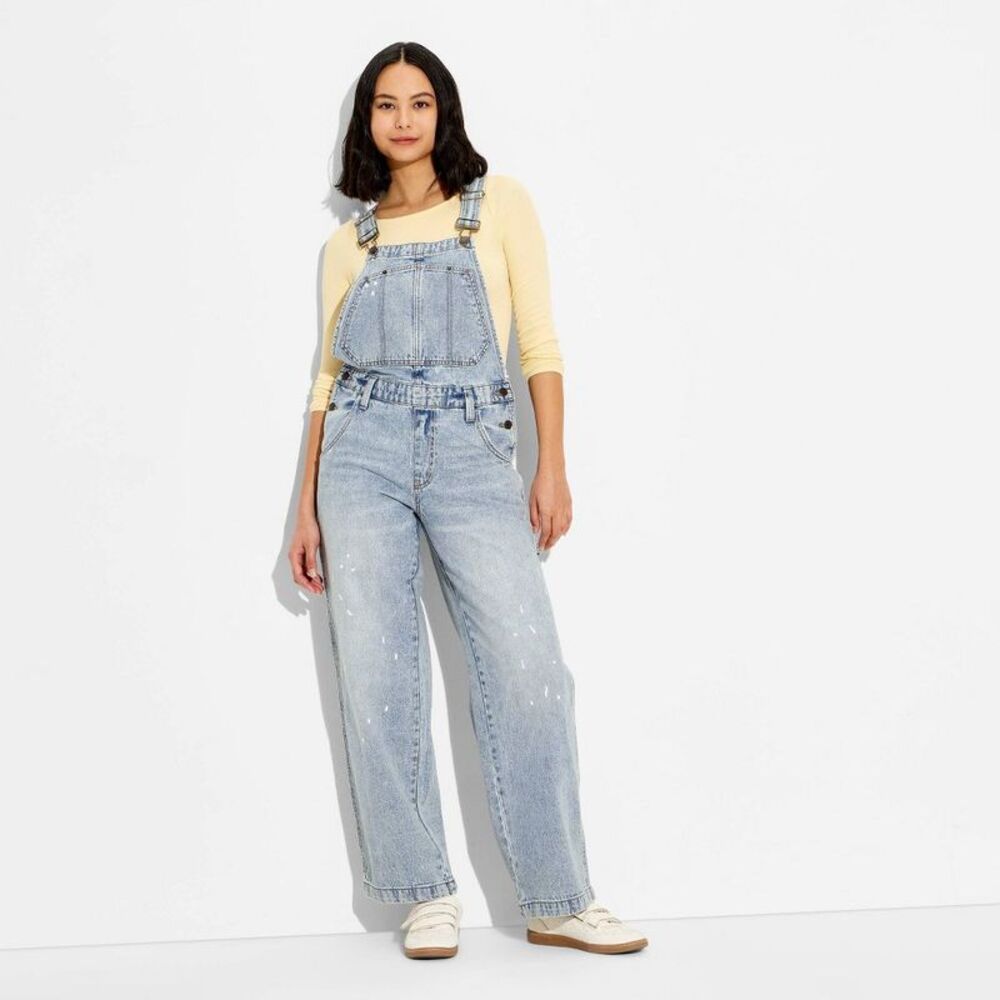 wild fable Light Wash Denim Wide-Leg Overalls